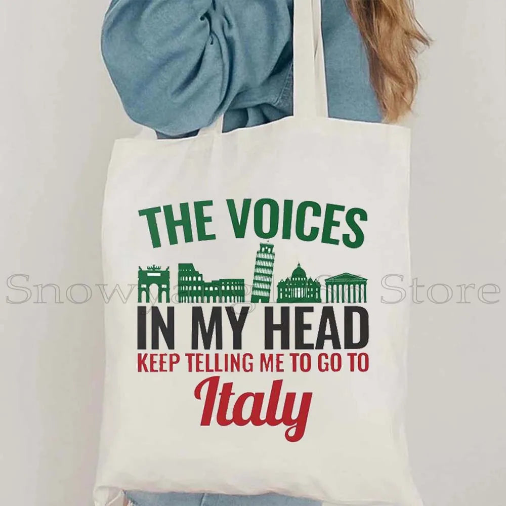 Funny Ciao Bella Saying Italy Flag Rome Colosseum Firenze Florence Panorama Italian Canvas Tote Bag Shopper Girl Casual Handbag