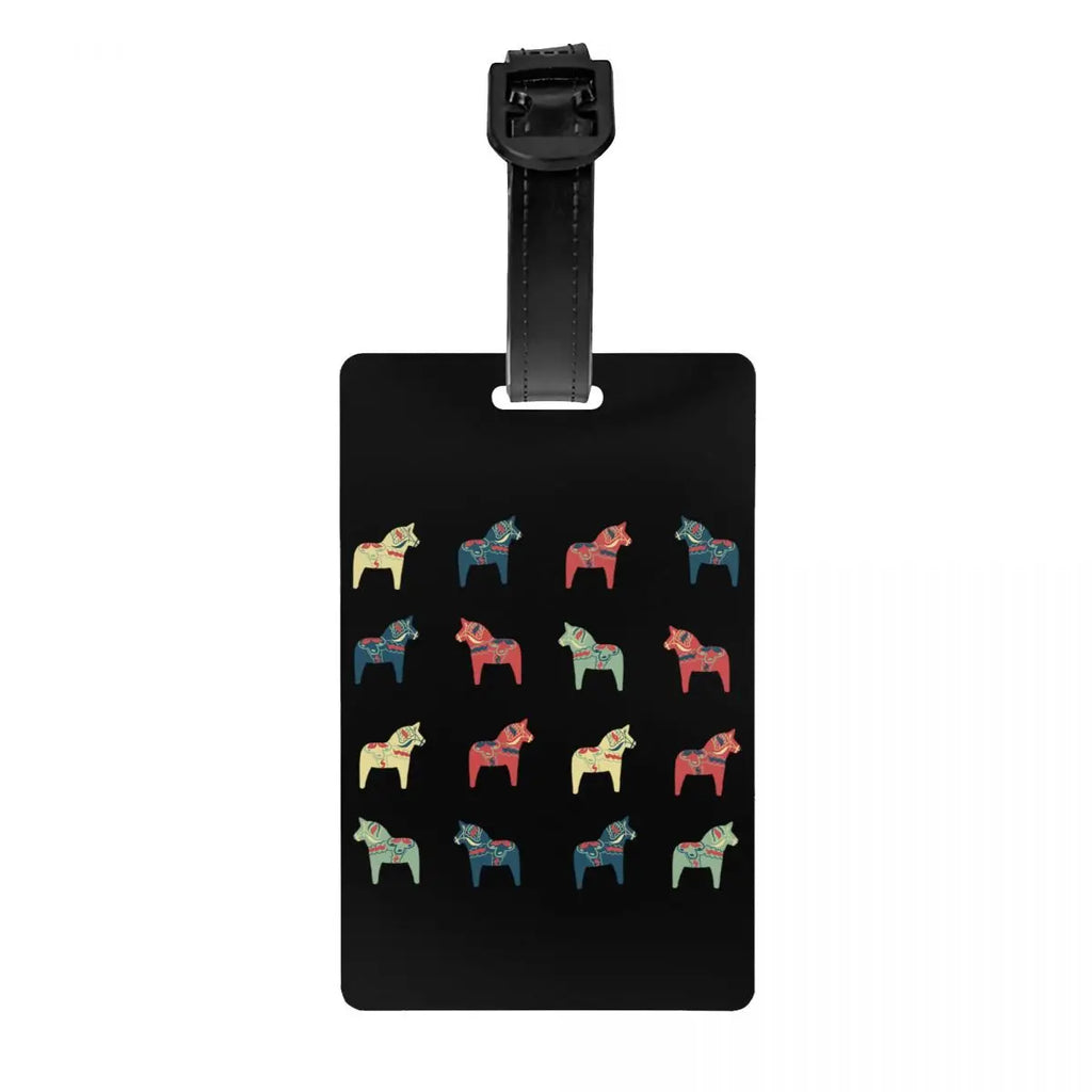 Custom Swedish Folk Cats Luggage Tag With Name Card Privacy Cover ID Label for Travel Bag Suitcase