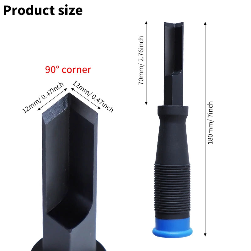 Corner Chisel CR-V 90° Right Angle Cutting Edge with Thick Metal Strike Cap and TPR Handle Hinge Mortise Door Installation Tool