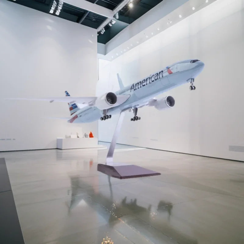 Toy Light With Wheel Landing Gear Airplane 43CM 1/130 B777 America Airlines Model Diecast Resin Plane Collection Display Gifts