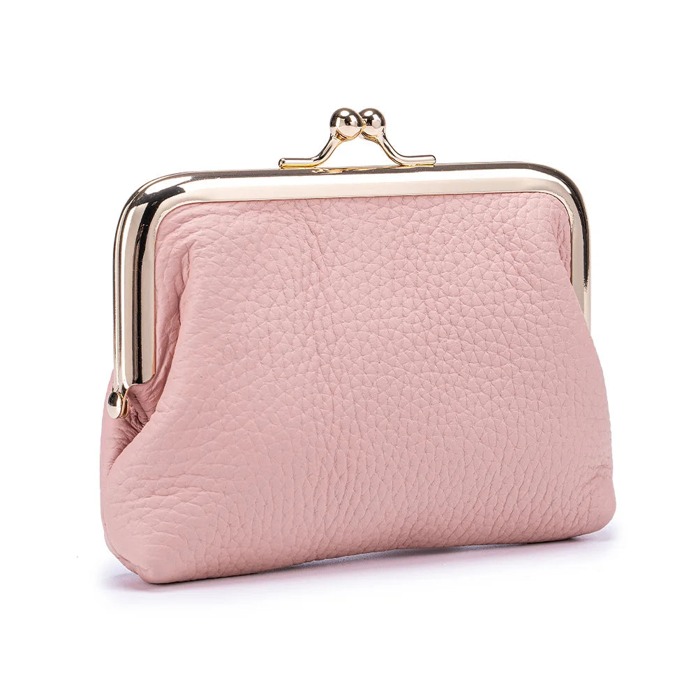 Women's Kiss Lock Crossbody Bag Genuine Leather Mini Handbags Kiss Clasp Crossbody Shoulder Bags Coin Purse Messenger Handbag