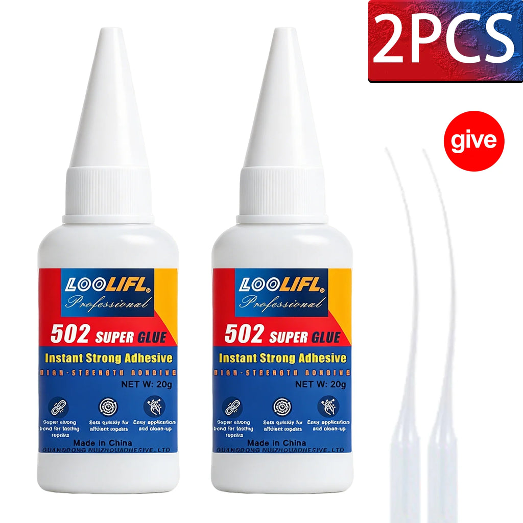 LOOLIFL 1-7pcs 502 Super Glue Quick-drying Cyanoacrylate Instant Adhesive for Glass Wood Metal Strong Bond Liquid Glue Tool 20G