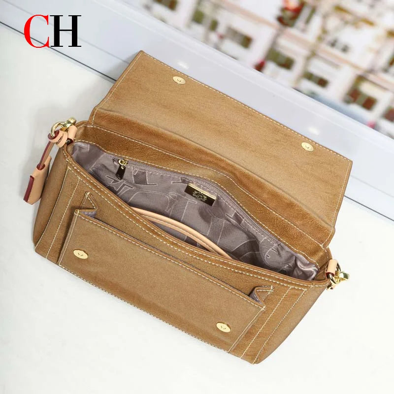 CH Embossed Flap Crossbody Bag Women 2 Detachable Straps Wide Shoulder Strap Designer Lock Leather Messenger Handbag