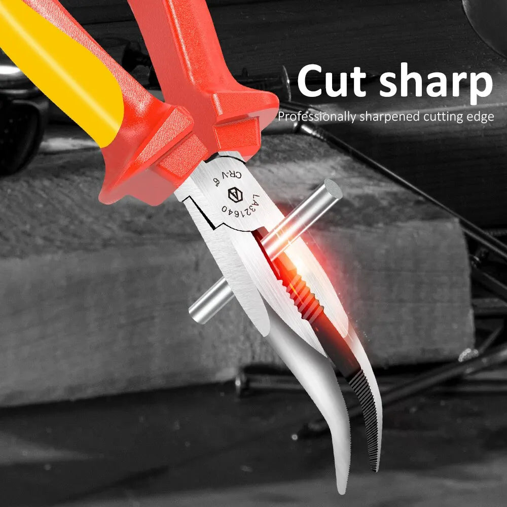 LAOA Curved Needle Nose Pliers Insulated 6/8Inch Stripping Clamping Multifunctional Household Electrician's Tools