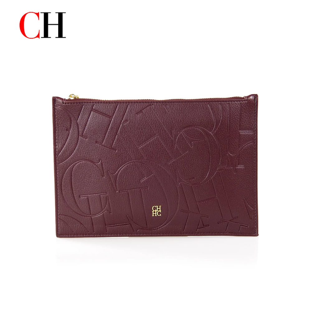CH Women Embossed Letter Wristlet Clutch Bag Zipper Handbag Elegant Evening Pouch for Party Travel and Daily Use