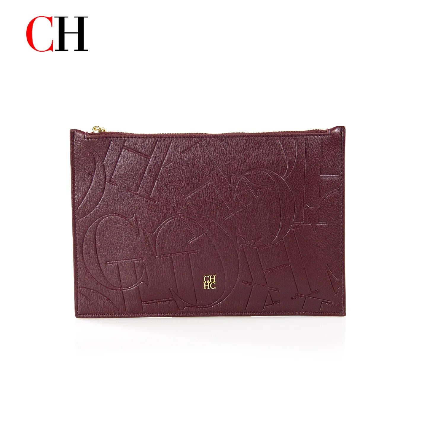 CH Women Embossed Letter Wristlet Clutch Bag Zipper Handbag Elegant Evening Pouch for Party Travel and Daily Use