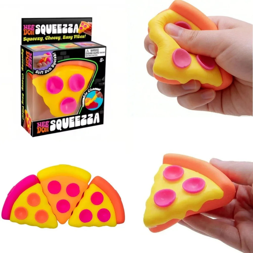 Needoh Pizza Sensory Stress Relief Cube, Fidget Cube for Anxiety Relief, Squeeze Toy for Focus, ADHD, Surprise Box,