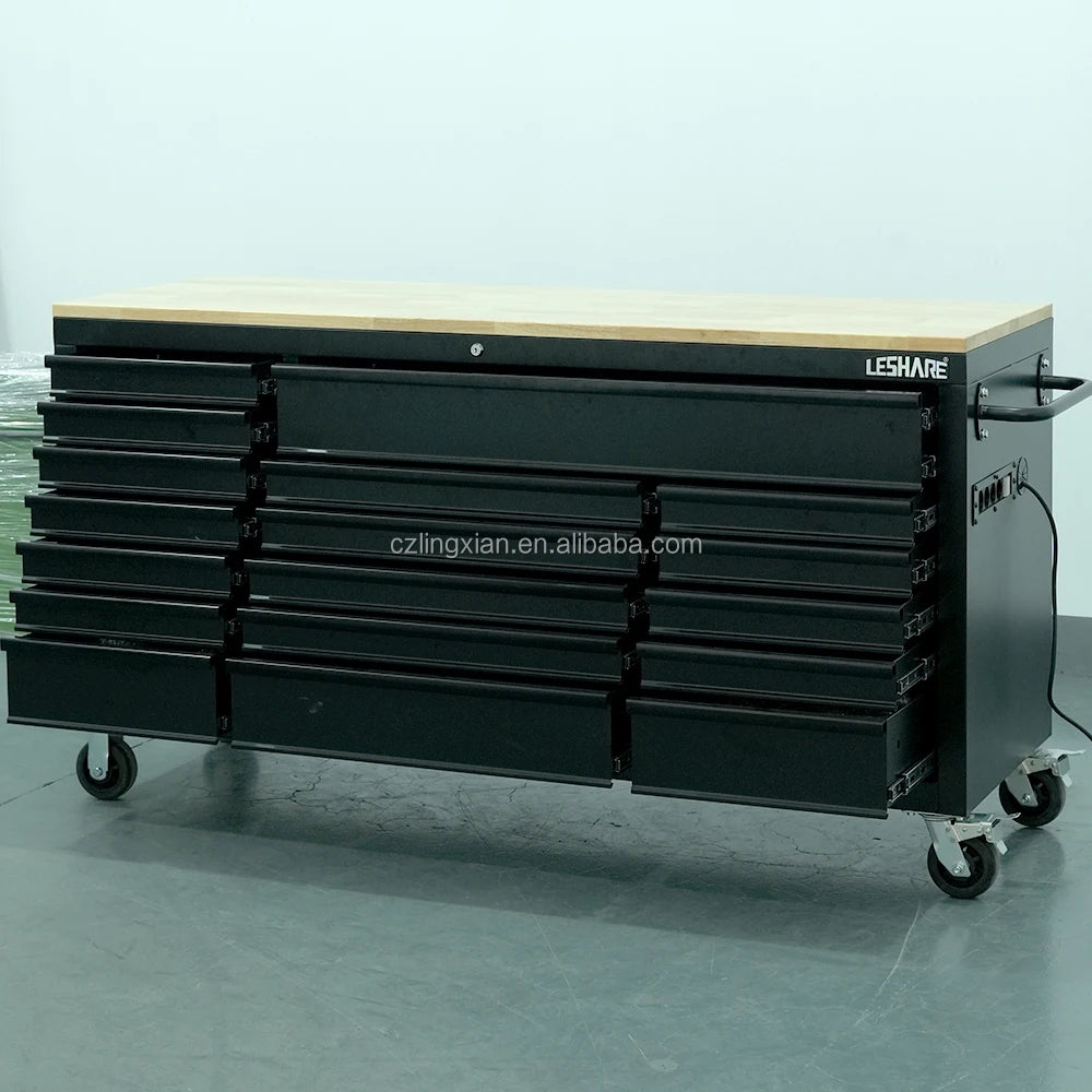 Mobile 18-Drawer 72in Drawers Tool Trolley Moving Workbench Workbench Large Tool Cabinet With Wooden Top