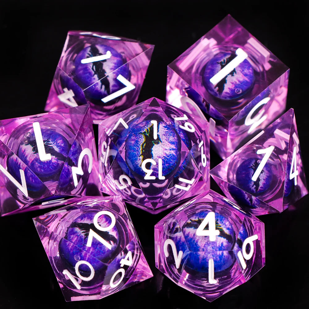 Dragon Eye Dice Set with Full Liquid Core & Sharp Edge | for D&D, Pathfinder RPG | Metallic Resin Dungeon Master Dice | for Gift
