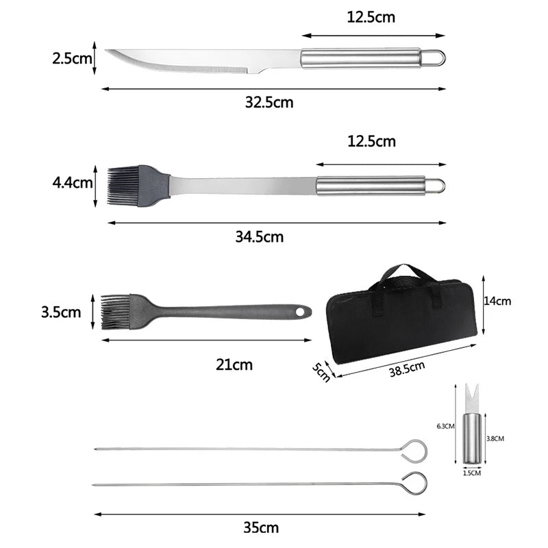 LMETJMA BBQ Grill Accessories Set Stainless Steel BBQ Utensil Kit with Case Portable Practical Grill Tools Utensils Kit