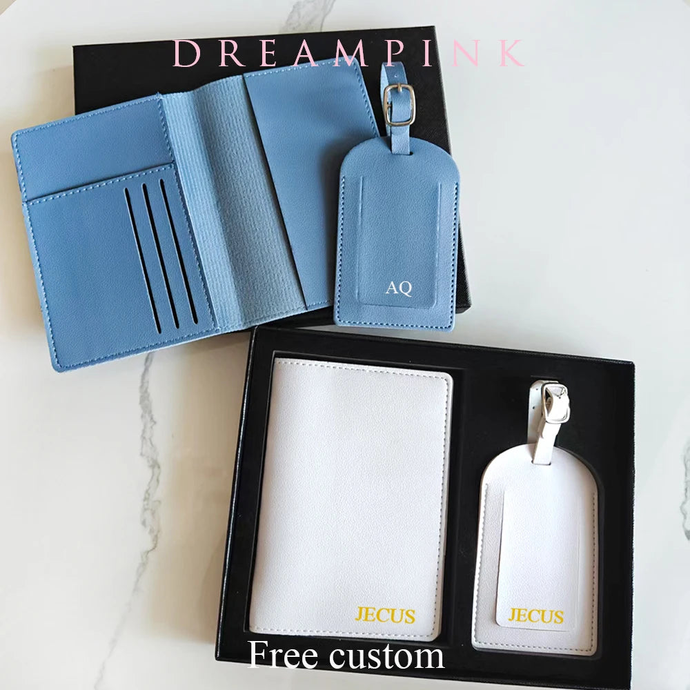 Custom Initials Passport Holder Suitcase Tag Set Luxury  Personalize Name logo Gift Lightweight Travel Accessories Set With Box