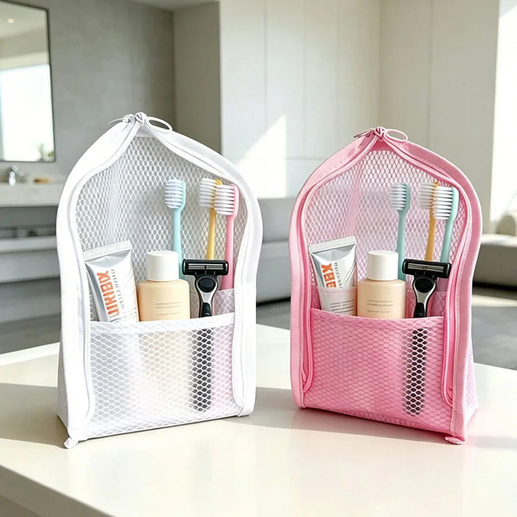 Large Capacity PVC Cosmetic Bag Waterproof Space Saving Toothbrush Toiletry Pouch Zipper Closure Vertical Design