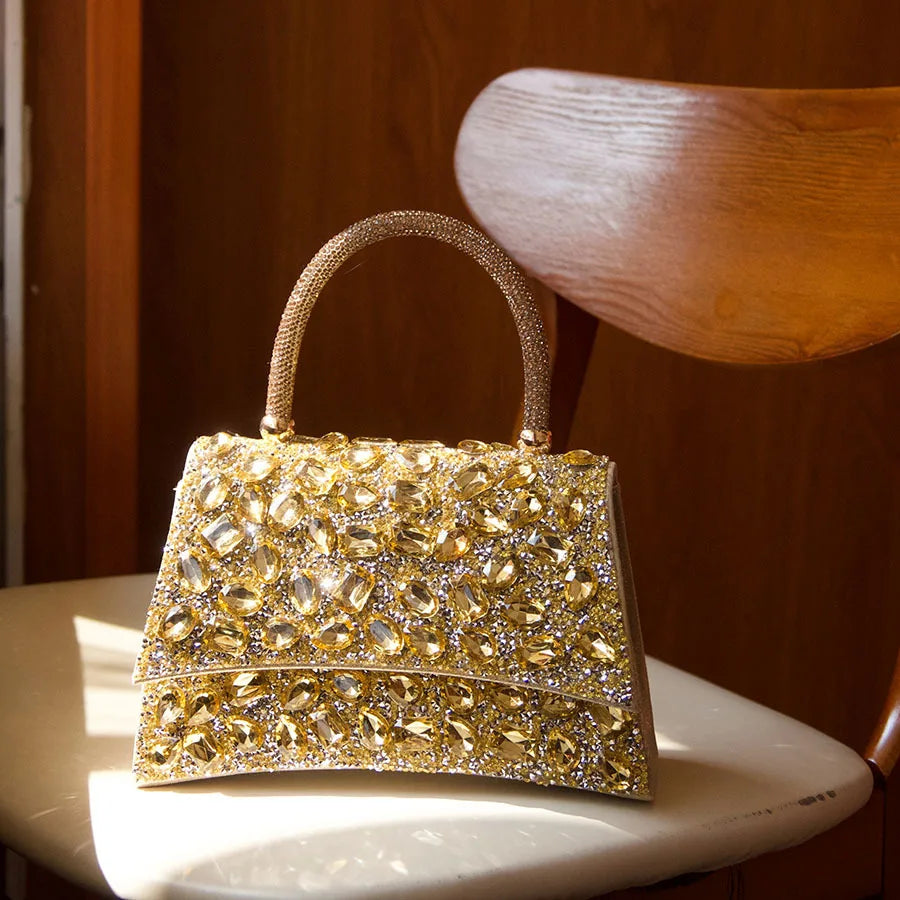 Full diamond light luxury portable dinner bag shining rhinestone exquisite design wedding bag versatile eye-catching handbag