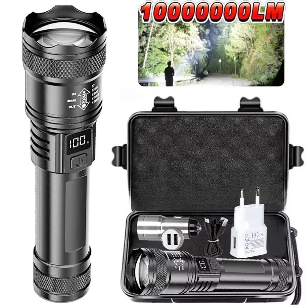 Super Bright Rechargeable LED Flashlight Zoom Torch with LCD Display 3 Modes Waterproof Handheld Light Outdoor Camping Lantern