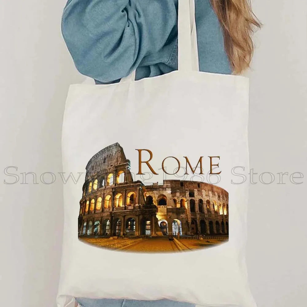 Funny Ciao Bella Saying Italy Flag Rome Colosseum Firenze Florence Panorama Italian Canvas Tote Bag Shopper Girl Casual Handbag
