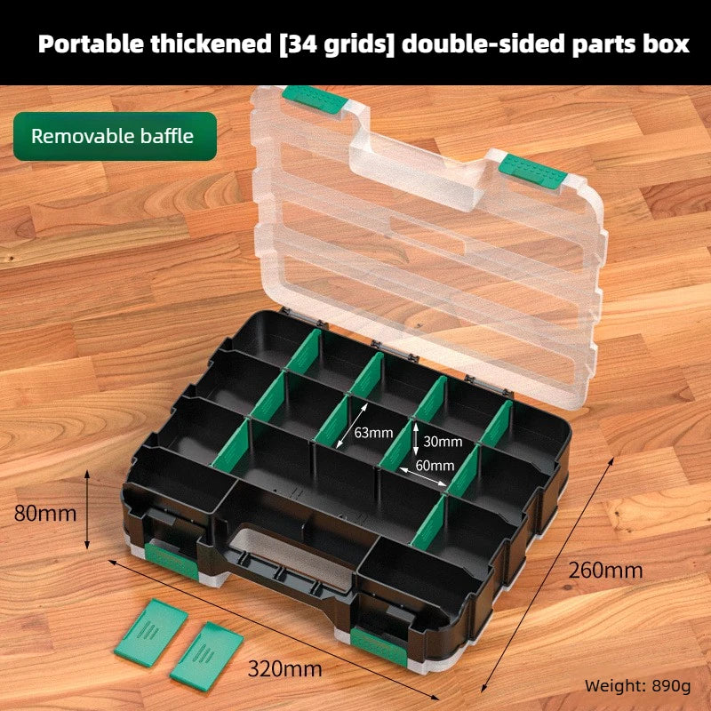 BAOLIAN Small Parts Organizer 34Compartments Double Side Parts Organizer with Removable Dividers for Hardware Screws Bolts Nails