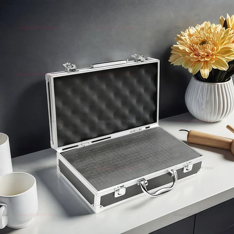 Portable Aluminum Tool Box with Sponge Lining Impact Resistant Storage Case Handheld Heavy Duty 30x17x8cm for Workshop Garage