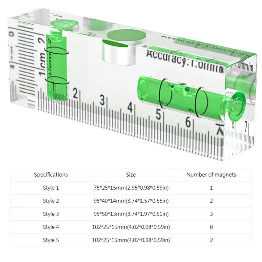 Mini High-precision Level Ruler with Bubble Magnetic Spirit Level Transparent Thickening Measure Tools Household