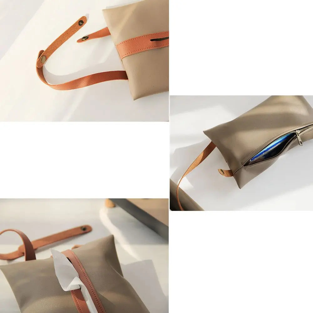 With Zipper Leather Pu Hanging For Car Hanging Tissue Cover Bag Toilet Tissue Storage Bag Car Tissue Box Paper Holder