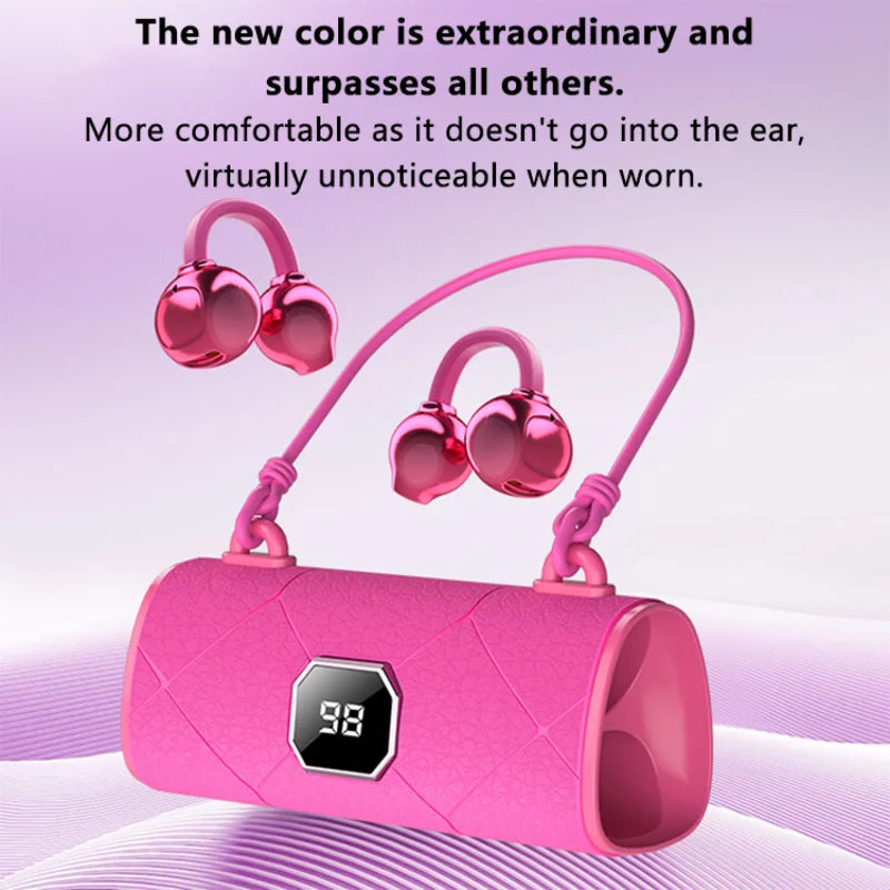 Open Ear Wireless Earphones With Mics Sports Ear Clip on Earbuds Touch Control LED Power Display Bluetooth 5.4 OWS Headphones
