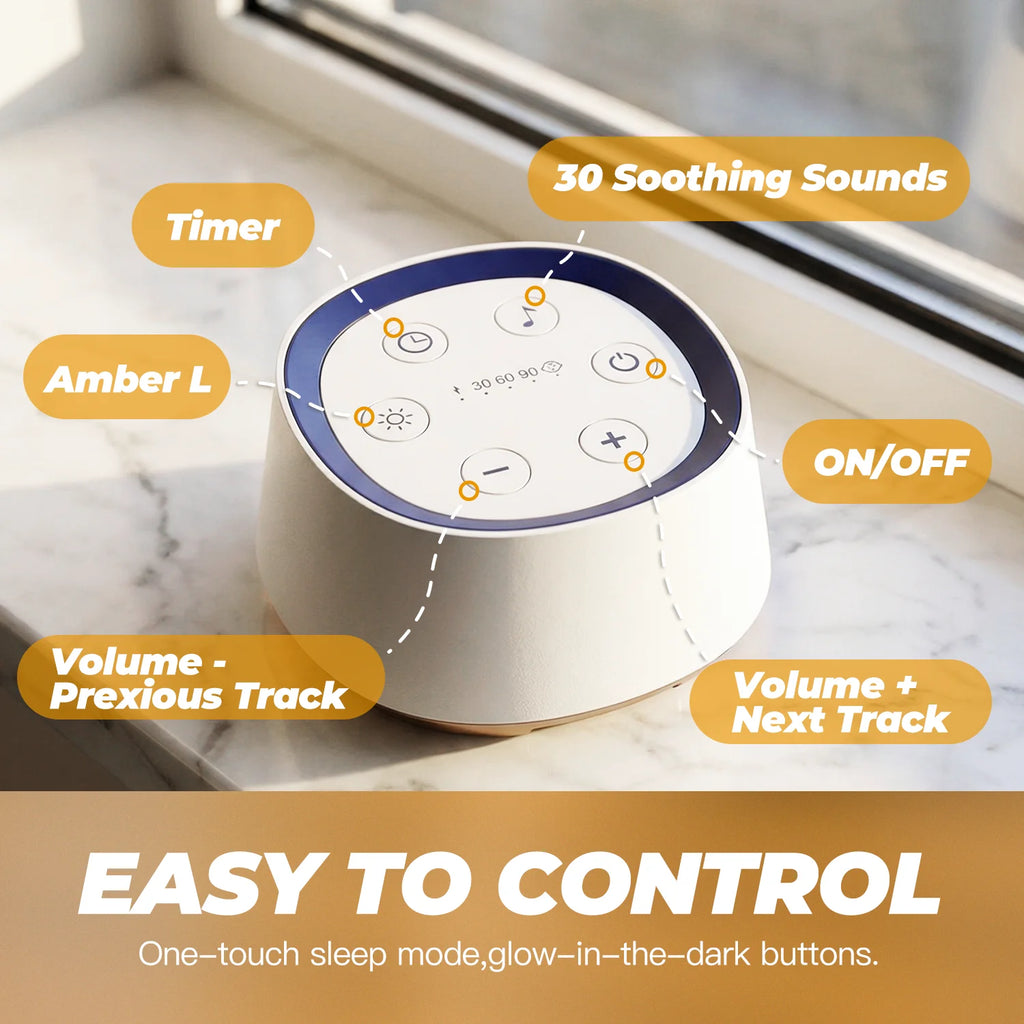 Portable White Noise Machine for Adults 30 Soothing Sounds Night Light Timer Rechargeable Sleep Aid for Meditation Relaxation