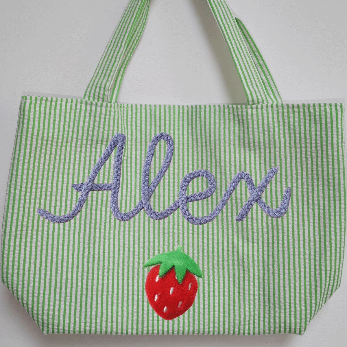 Custom Seersucker Cosmetic Handbag and Travel Organizer — Personalized Chenille Letter Toiletry Bag and Summer Beach Tote