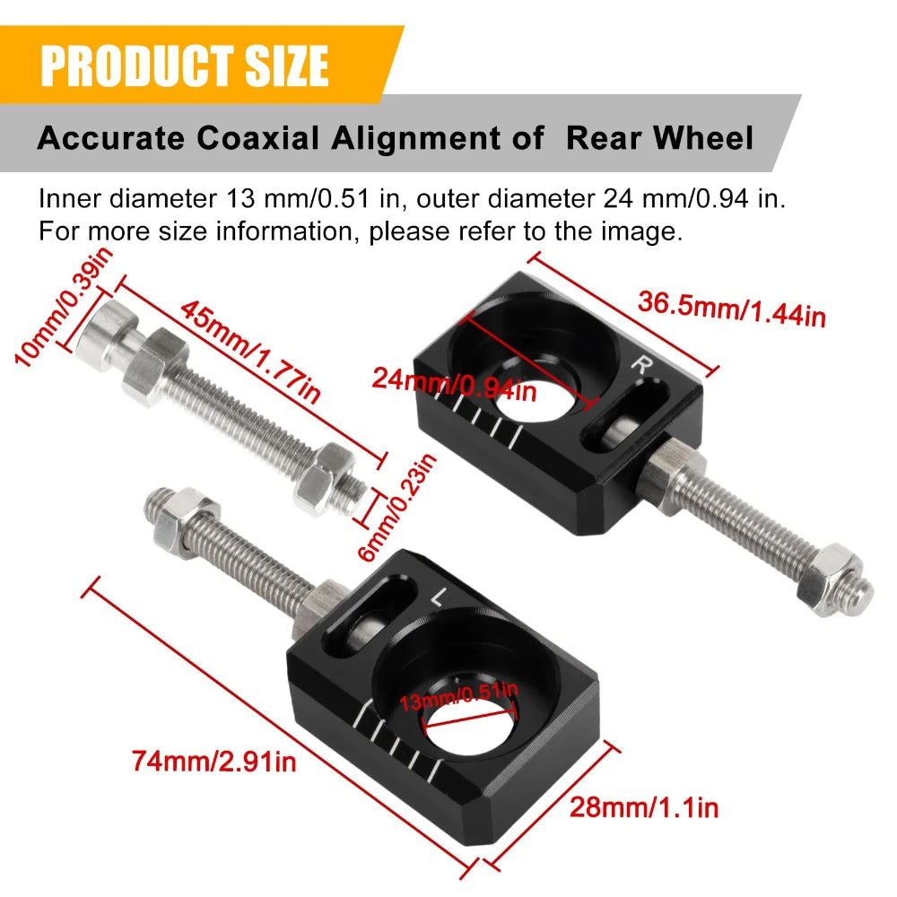 2PCS Chain Tensioner Adjuster Rear Axle Blocks with Dual-Side Scale for Sur-ron Light Bee X Segway X160 X260 Dirt Bike