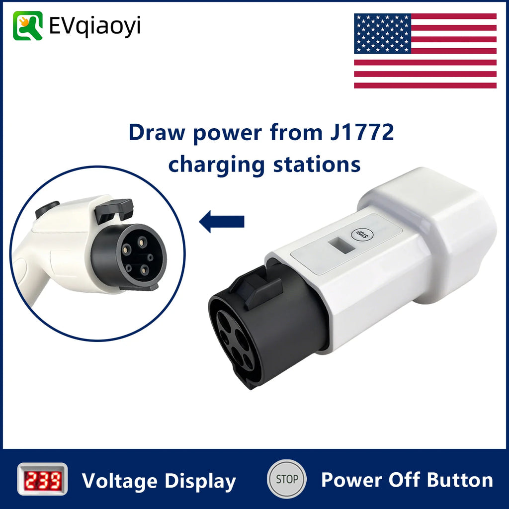 EVqiaoyi Type1 to Schuko Socket EV Adapter J1772 Male Discharging Plug Charging Station Accessories Powering Household Devices
