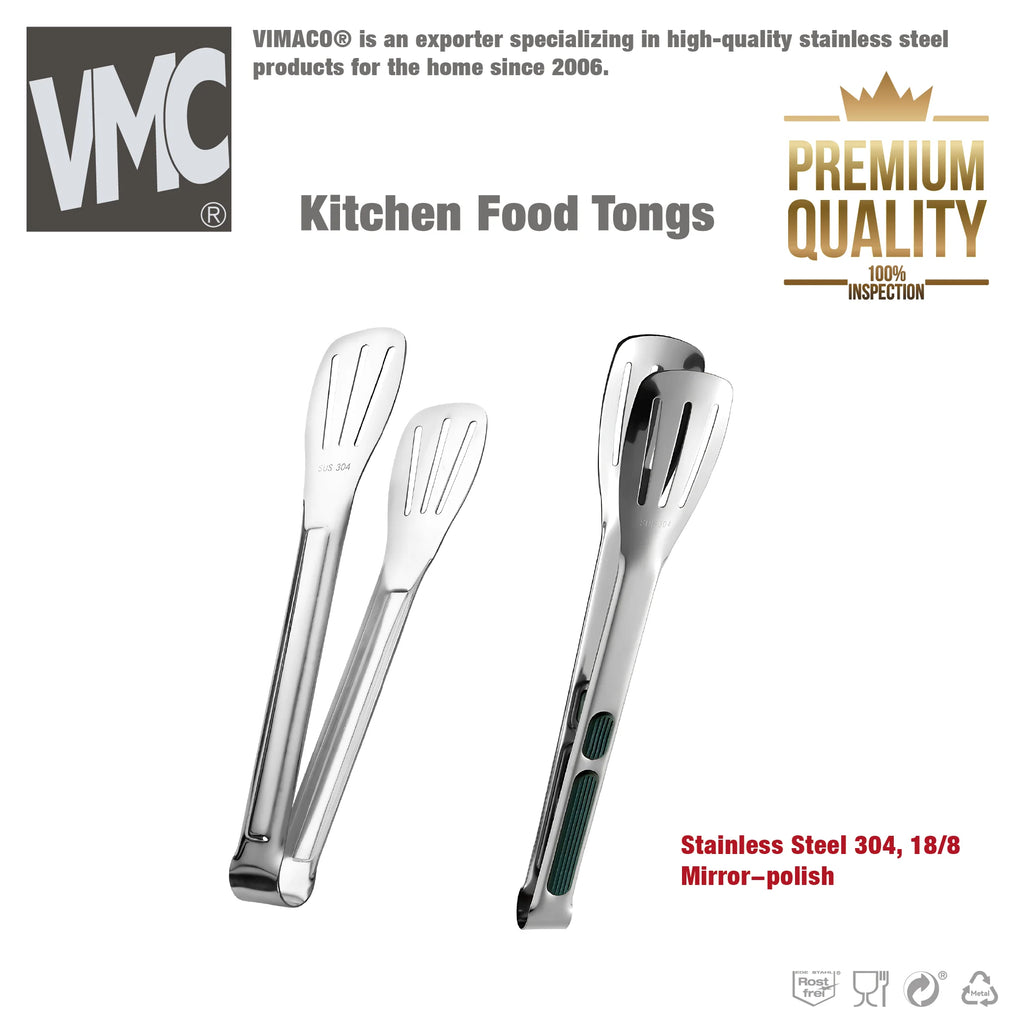 VIMACO® High Quality Stainless Steel 304 18/8 Food Tong Small Serving Utensils for Cooking Entertain Salad Barbecue Buffet Toast