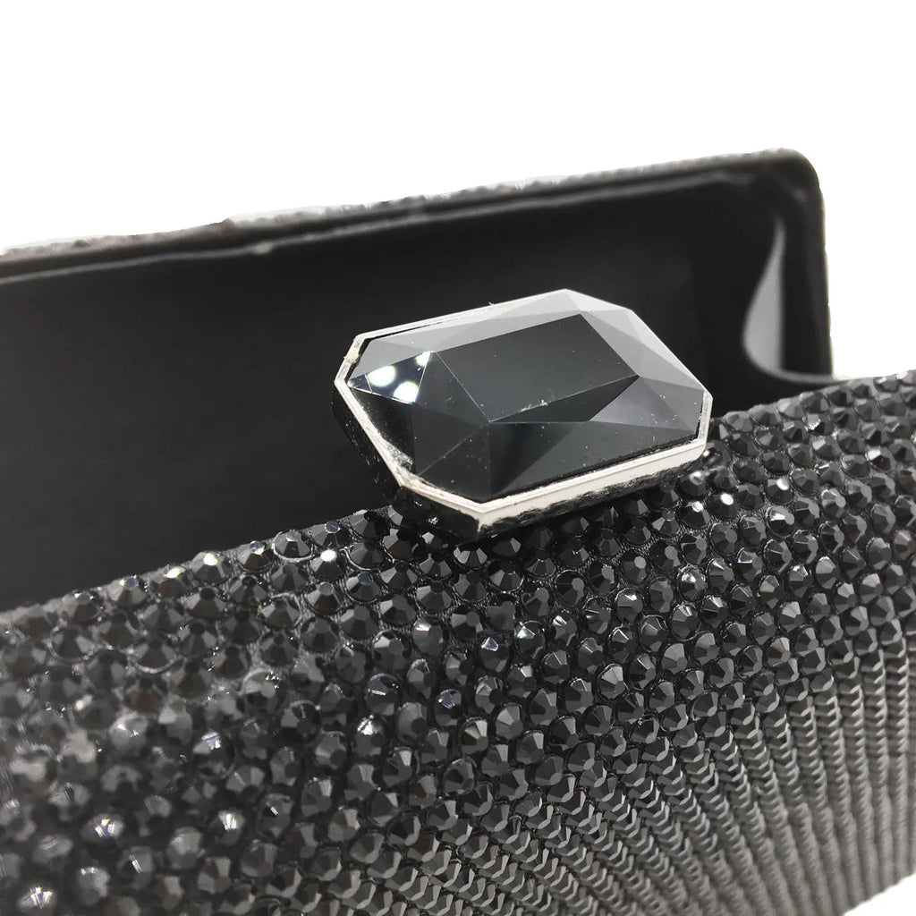 Boutique De FGG Women Black Crystal Clutch Evening Bags Wedding Bridal Rhinestone Box Handbags Party Dinner Diamond Clutch Purse