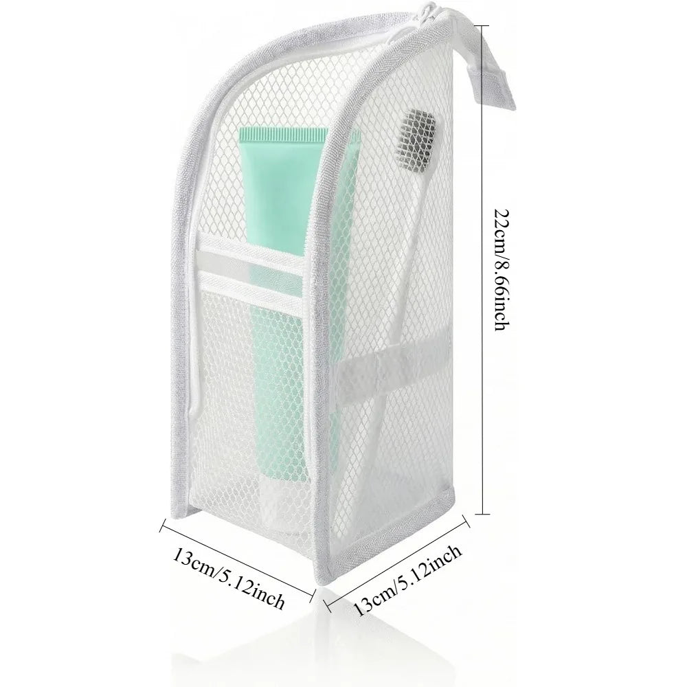 Mesh Toiletry Bag Breathable Quick Dry Stand Up Vertical Toothbrush Holder Cosmetic Makeup Organizer for Travel Gym College Dorm