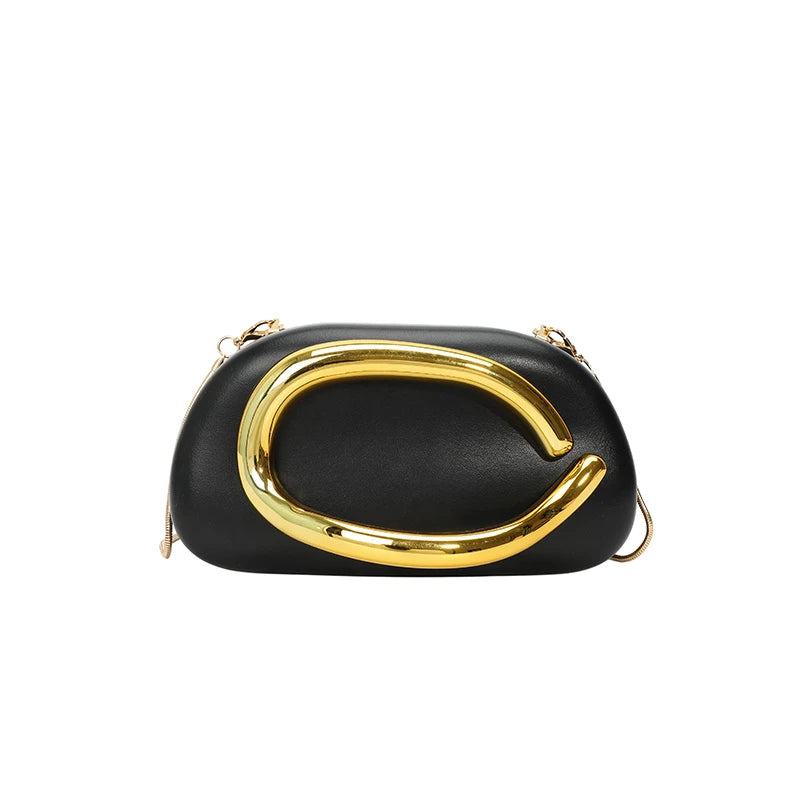Women PU Leather Metal Handle Handbag & Removable Strap Crossbody Shoulder Bag Hand-held Shoulder Clutch Bag for Evening Dinner