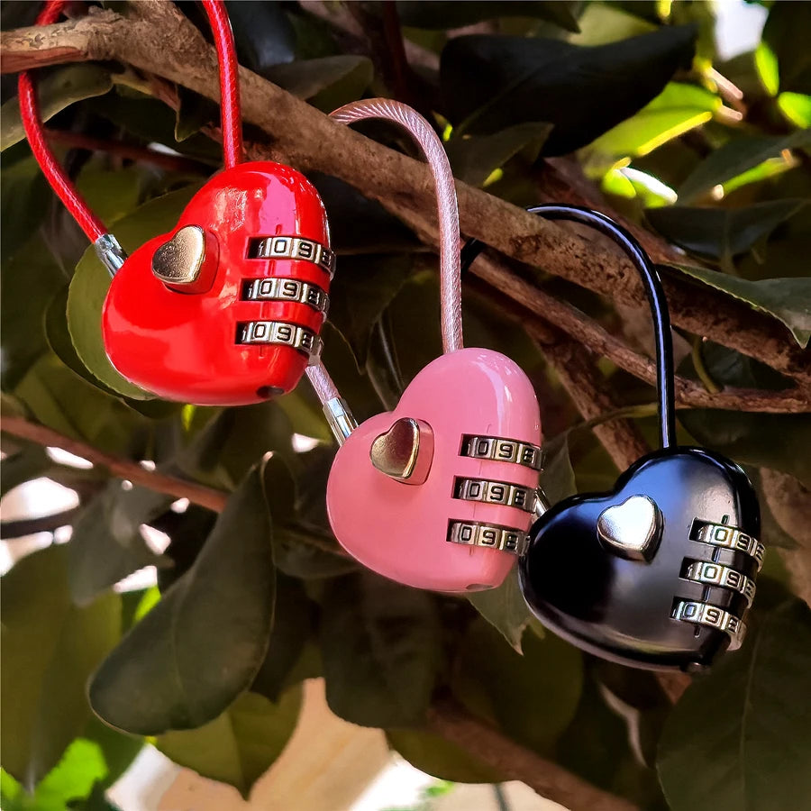 3 Digits Lock Multifunctional Smart Heart Lock Zinc Alloy Suitcase Luggage Bag Password Key Anti-theft Lock with Long Keychains