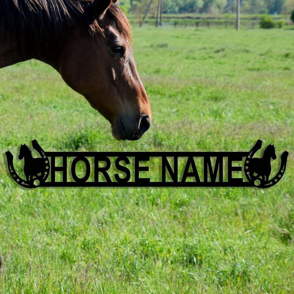 [Customizable Metal Sign] Customizable 2D Flat Metal Horse Stable Sign | Personalized Name/Number Wall Art Decor for Farm