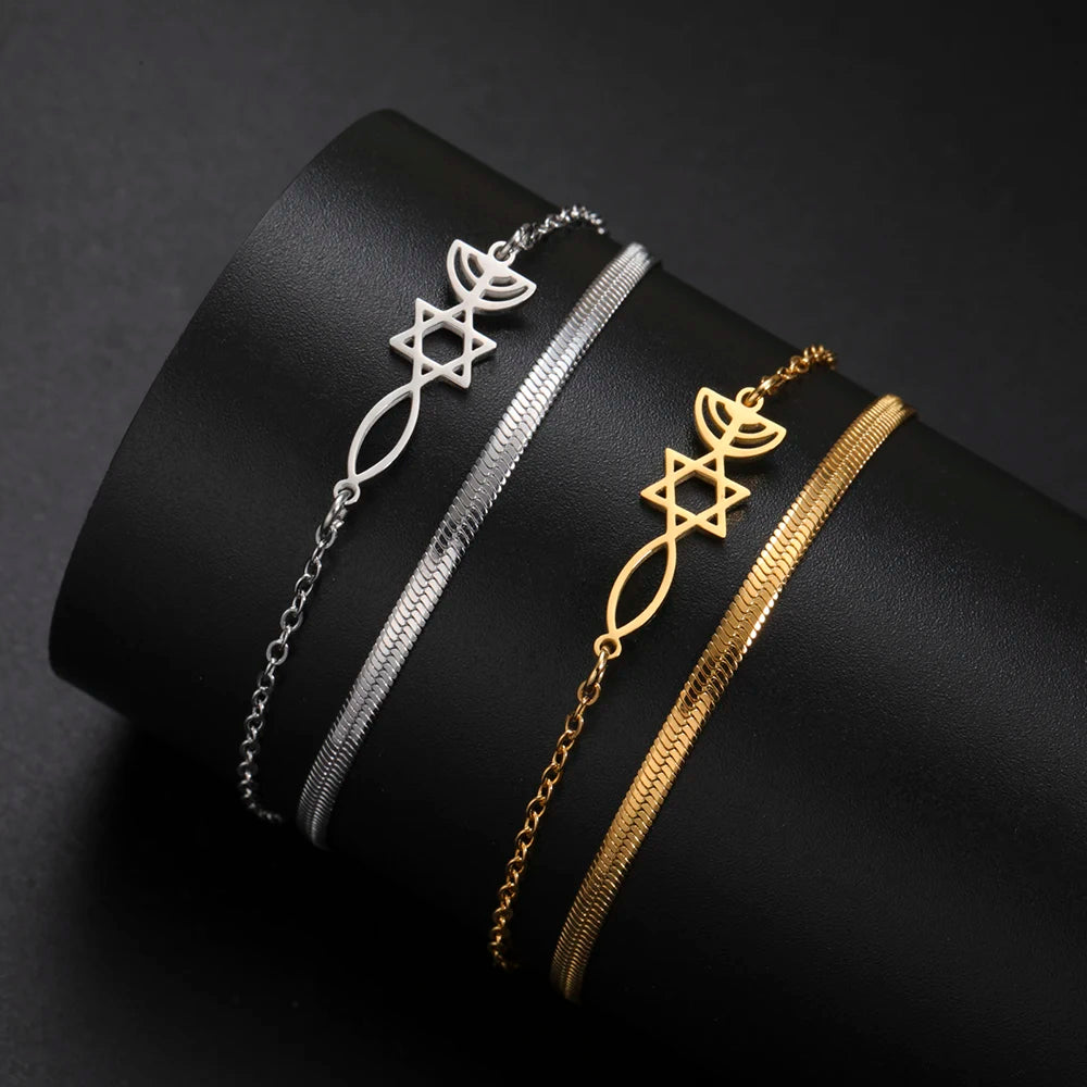 Dawapara Messianic Seal of Jerusalem Bracelet Jewish Star of David Menorah Religious Judaism Hanukkah Gifts Stainless Steel