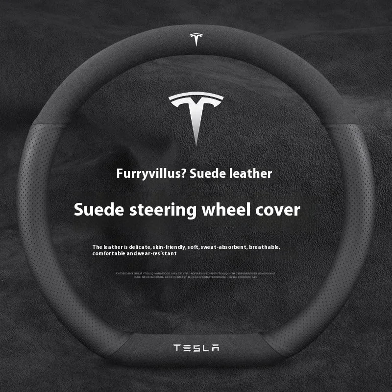 Suede Anti-slip Leather Car Steering Wheel Cover Auto Accessories for Tesla Model 3 Highland Y Juniper S Model X Roadster