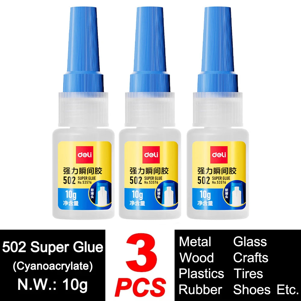 Deli 502 Professional Super Glue Cyanoacrylate – Fast Instant Adhesive for Hardware Metal Wood Cars Craft Hobby Seconds Bond