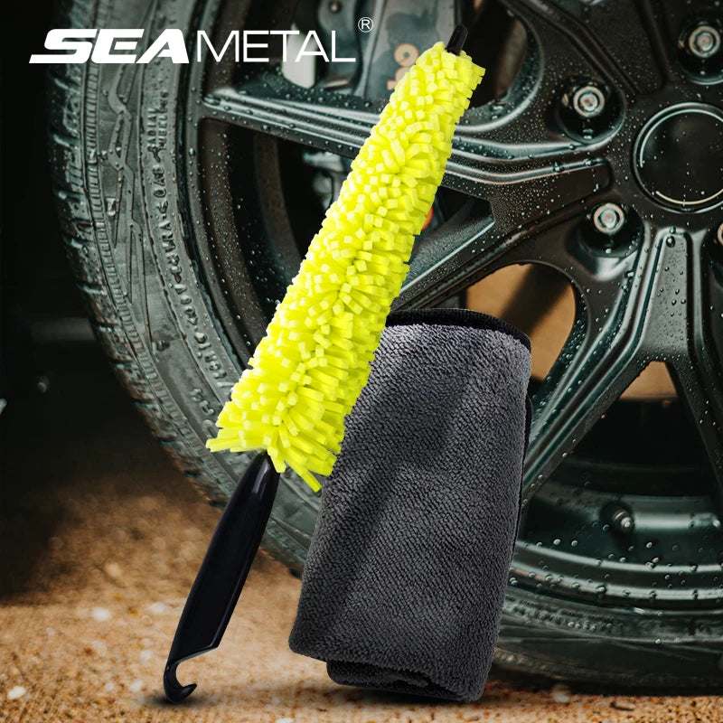 Car Detailing Brush Rag Set Fast Dry Microfiber Towel Car Wheel Cleaning Kit 29cm Washing Brushes for Rim Car Wash Accessories