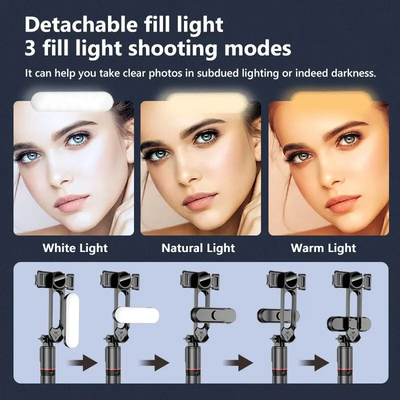 Foldable Selfie Stick Mini Tripods With LED Fill Light Wireless Bluetooth Remote Shutter For Ios Android Smartphones Photo Live