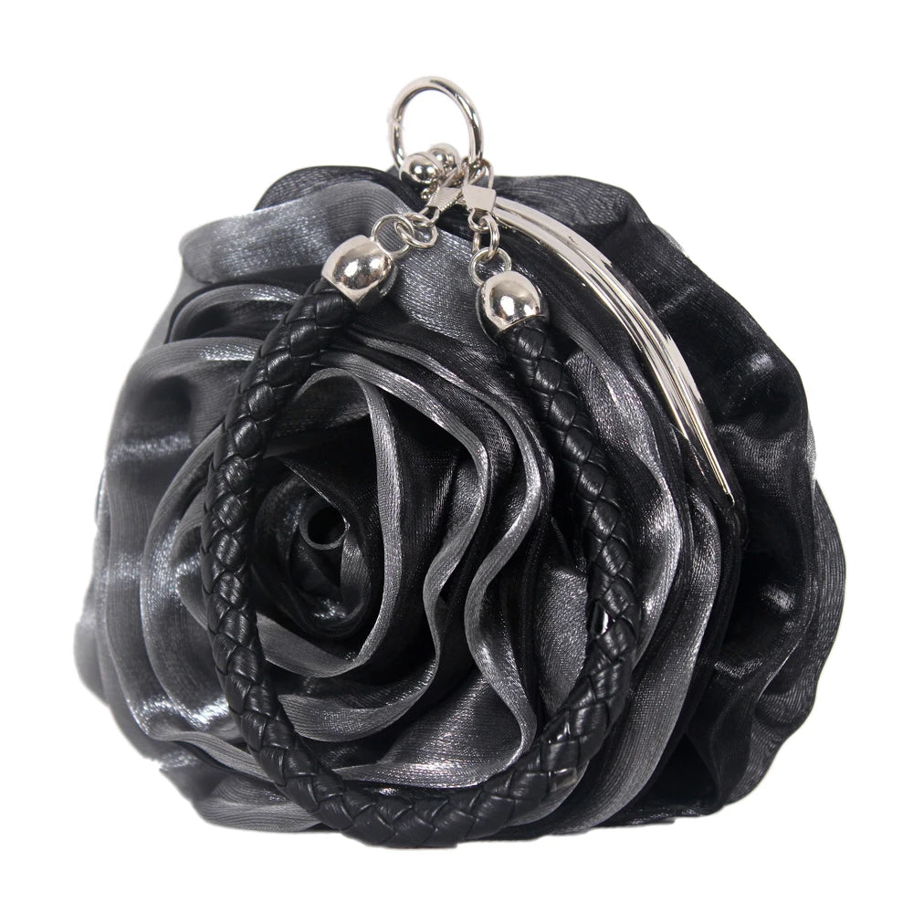 Women's Silk Wedding Clutch with Camellia Flower, Elegant Bride Evening Bag for Wedding Party Prom, Vintage Handbag