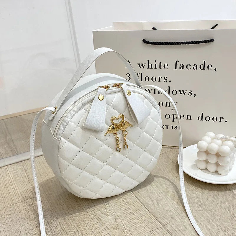 Cross-Border Popular Embroidered Quilted Small Round Handbag, Niche Design Chain Crossbody Bag, European, American, Japanese, and Korean Style Women's Bag
