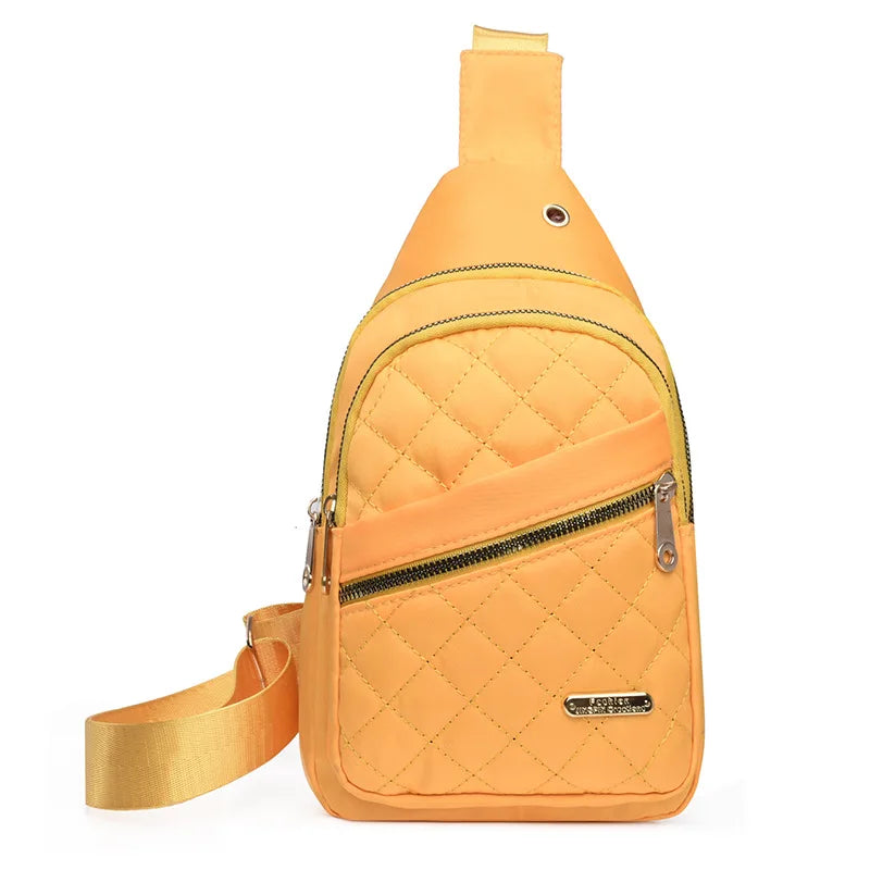2025 New Women's Embroidered Nylon Breast Bag Fashion Versatile Embroidery Thread Grid Crossbody Bag Simple Outdoor Travel Daily