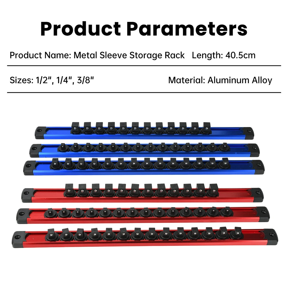Aluminum Magnetic 360° Swivel Socket Organizer 1/4Inch 3/8Inch 1/2Inch Drive Socket Organizer Rack Premium Clip Rail Holder