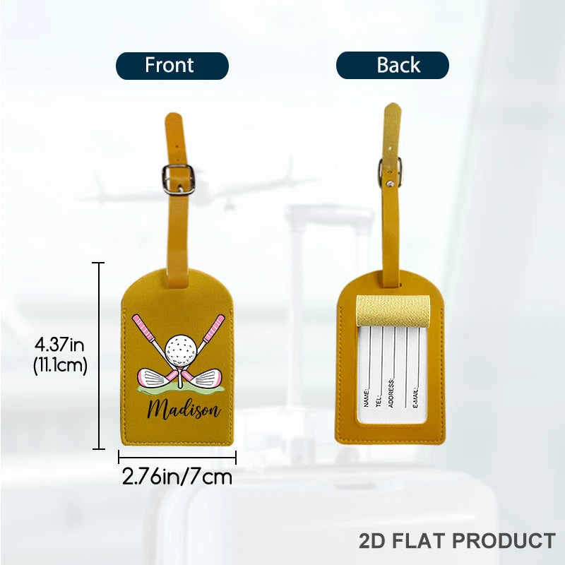Custom Golf Luggage Tag Synthetic Leather Name ID Label with Privacy Flap Sporty Style Perfect for Suitcases Backpacks Gym Bags