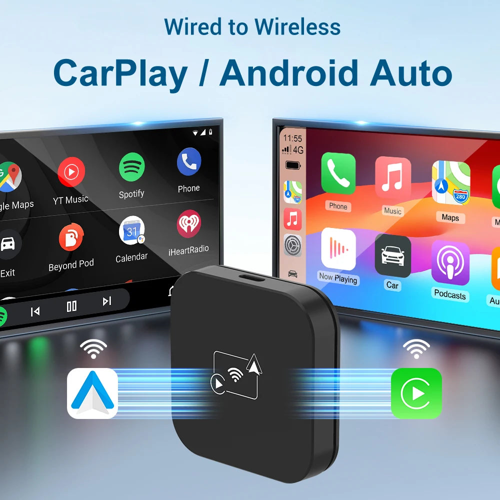 2 in 1 Wireless CarPlay Apple Adapter Android Auto Mini Universal Car USB Dongle Plug & Play New Smart AI Box KowanKit 2025