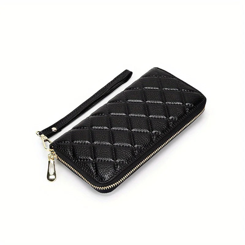 2025 Women's Genuine Leather Long Wallet - Large Capacity Zipper, Embossed Fashion Pattern, Double as Female Phone Bag