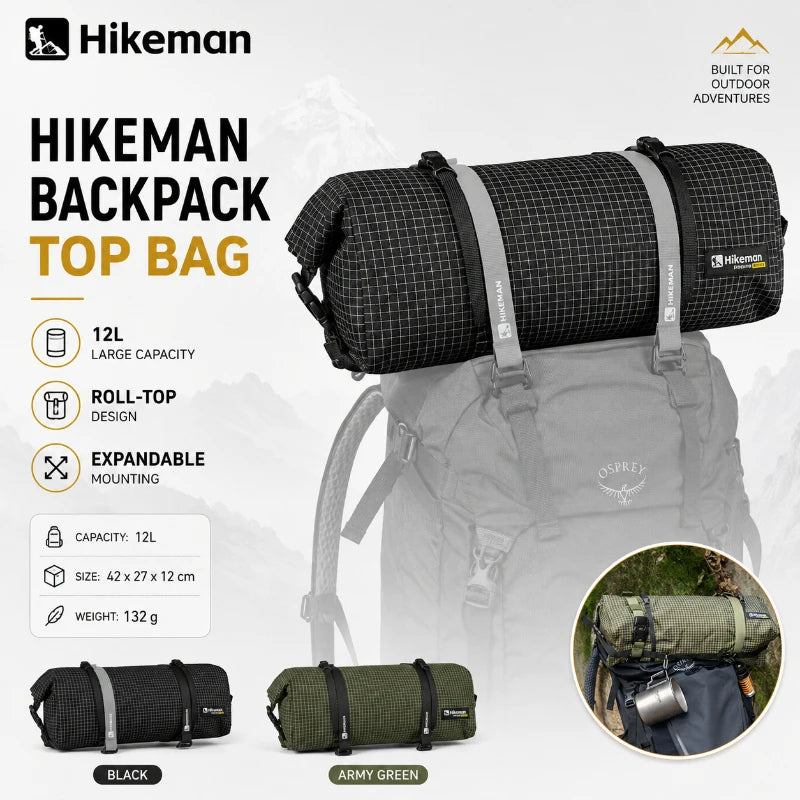 Ultralight 12L Waterproof Dyneema Expansion Pouch Multifunctional Top Lid External Storage Bag for Hiking Mountaineering Camping