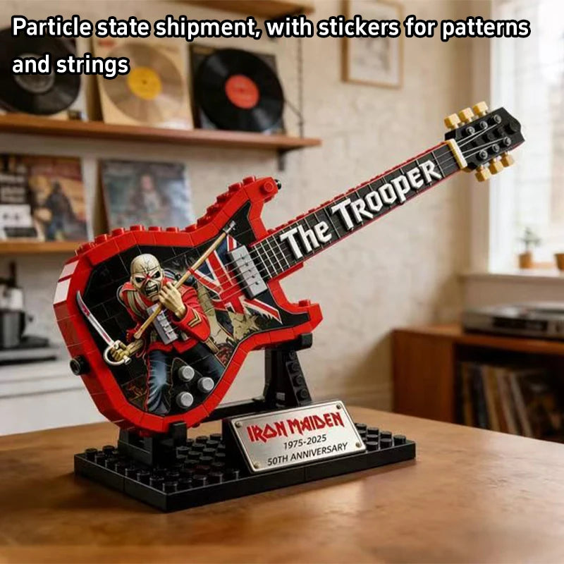 Rock Band  Iron Maiden Electric Guitar Building Blocks Model DIY Assembly Brick Ornament Creative Toy Gift Desktop Decoration