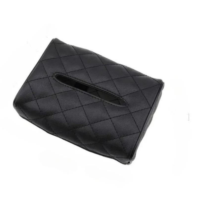 Solid Color Checkered Leather Wear-Resistant Tissue Box Car Seat Back Sunshade Hanging Tissue-Bag Buckle Strap Easy Installation