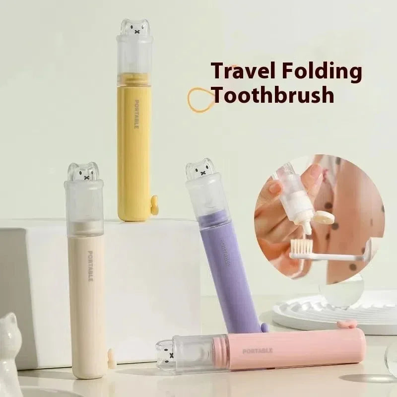 2 In1 Portable Mini Travel Toothbrush Toothpaste Set Adult Outgoing Camp Business Toothbrush Carry-on Deep Cleaning Oral Care